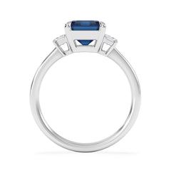 Solene 2.50ct Emerald Cut Lab Sapphire and Lab Diamond 3 Stone Engagement Ring in 18K White Gold