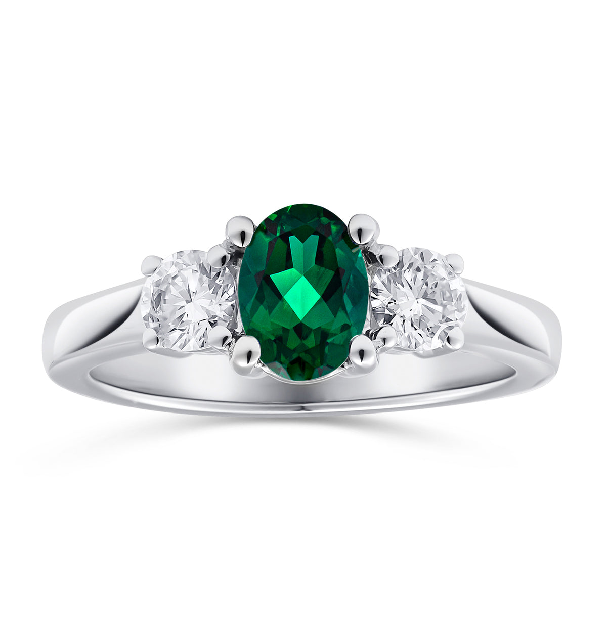 Lab Emerald 0.70ct and Lab Diamonds 0.50ct 18K White Gold Ring