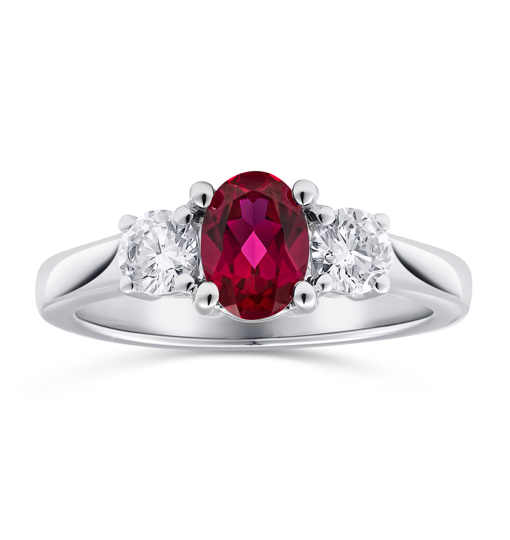 Lab Ruby 0.50CT and Lab Diamonds and 1.15CT Ring 18K White Gold