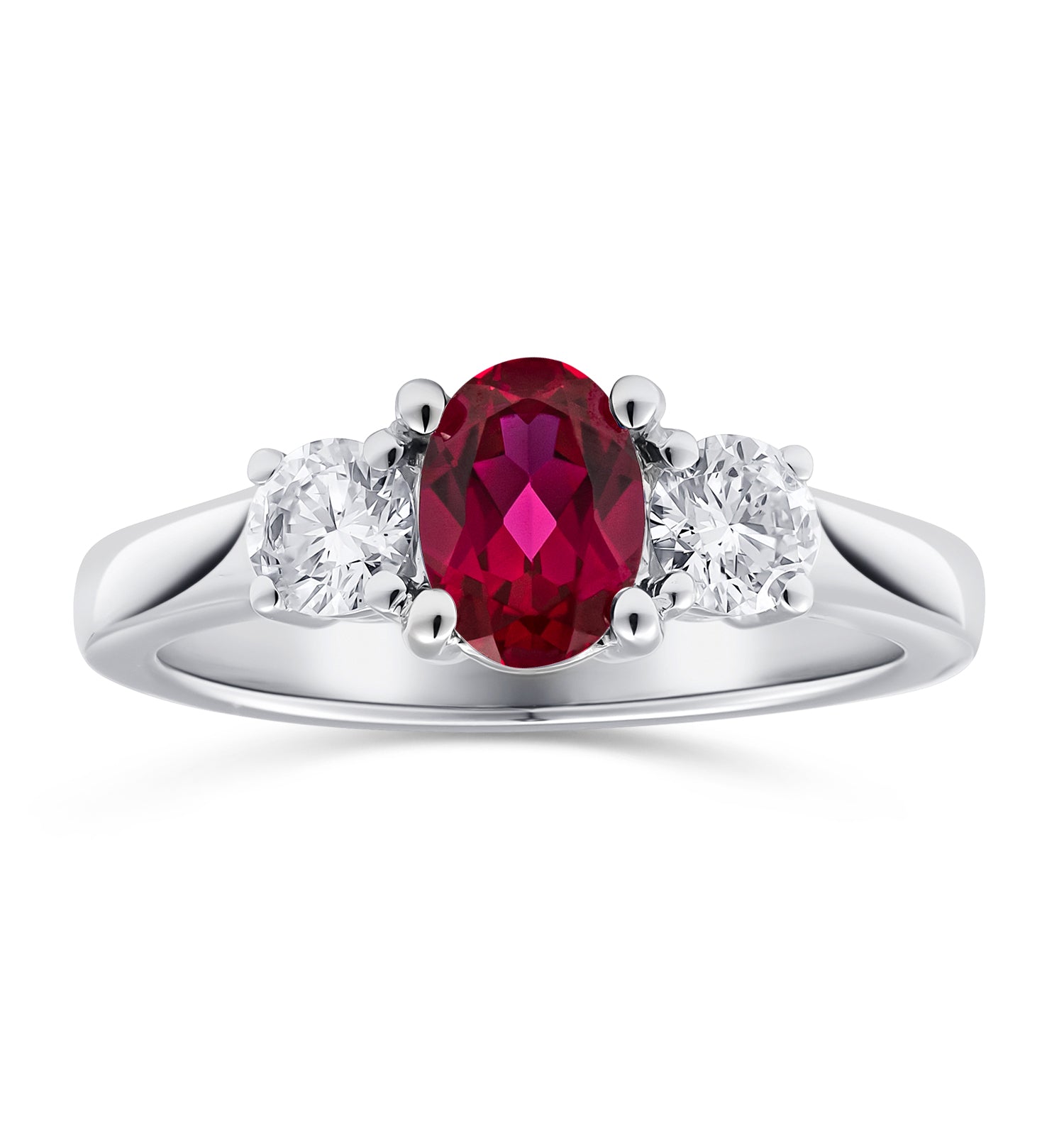 Lab Ruby 0.50CT and Lab Diamonds and 1.15CT Ring 18K White Gold
