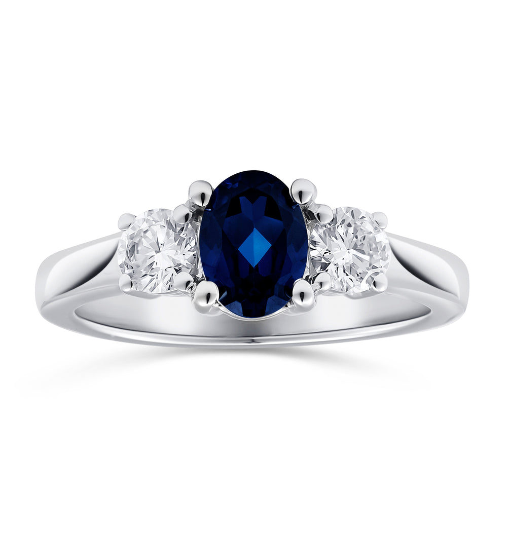 Lab Sapphire 0.80ct and Lab Diamonds 0.50ct 18K White Gold Ring