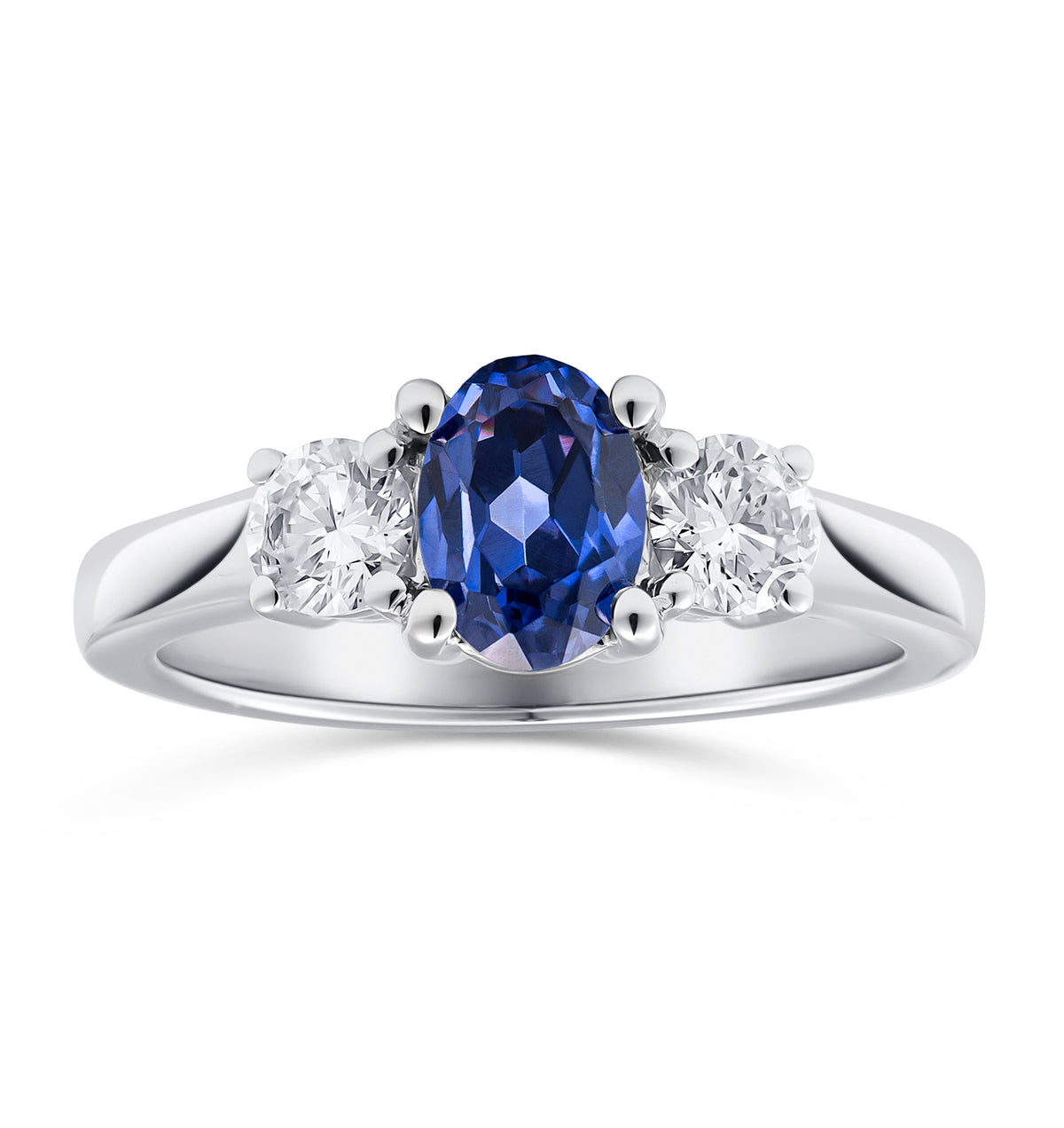 Lab Tanzanite 7 x 5mm and Lab Diamonds 18K White Gold Ring