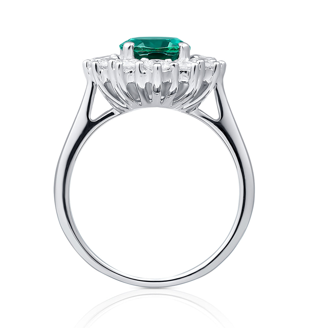 Lab Emerald 1.95CT and Lab Diamond 1.00ct Cluster Ring in 18K White Gold