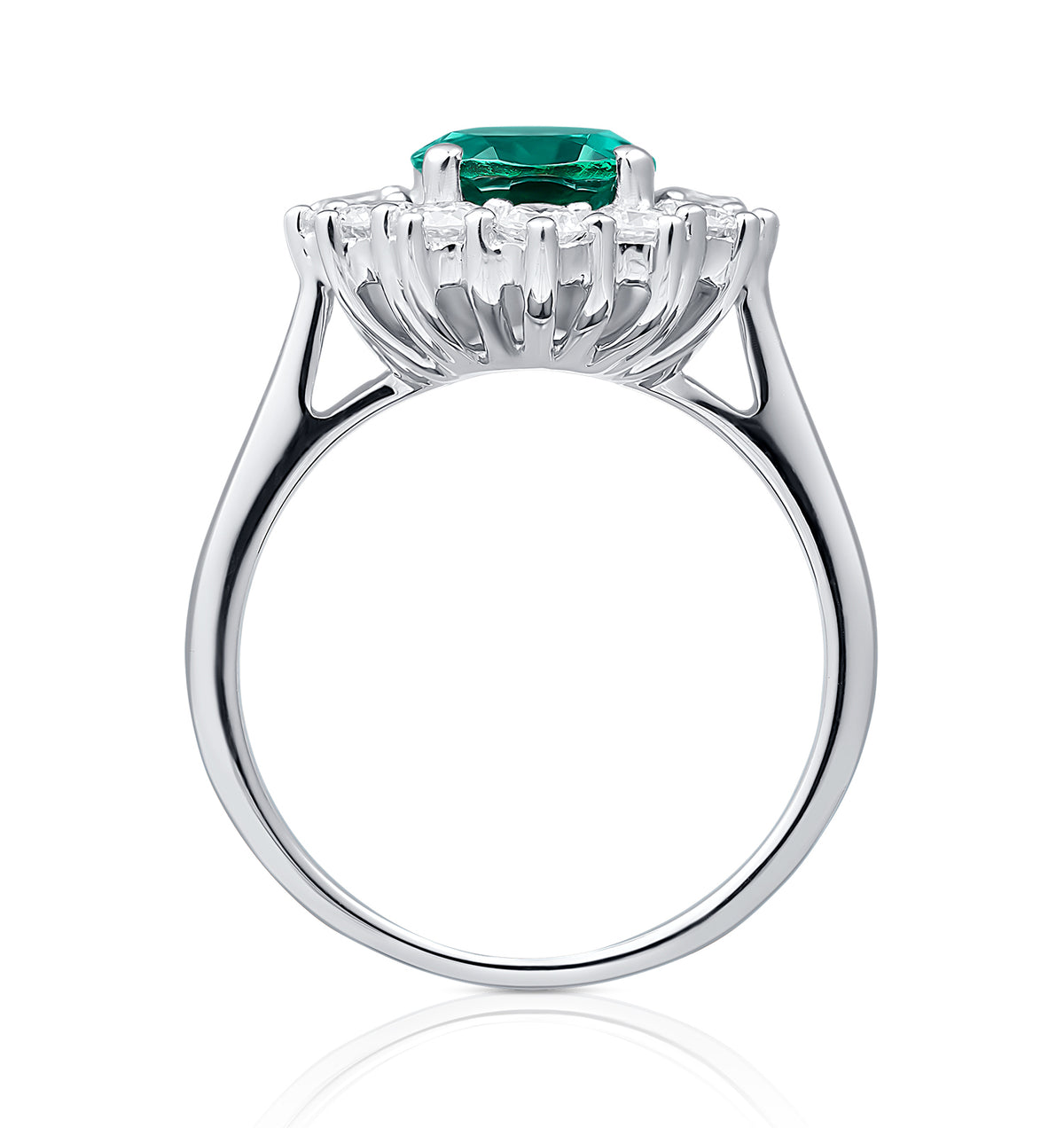 Lab Emerald 1.95CT and Lab Diamond 1.00ct Cluster Ring in 18K White Gold