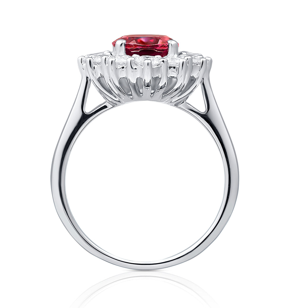 Lab Ruby 2.40ct and Lab Diamond 1.00ct Cluster Ring in 18K White Gold