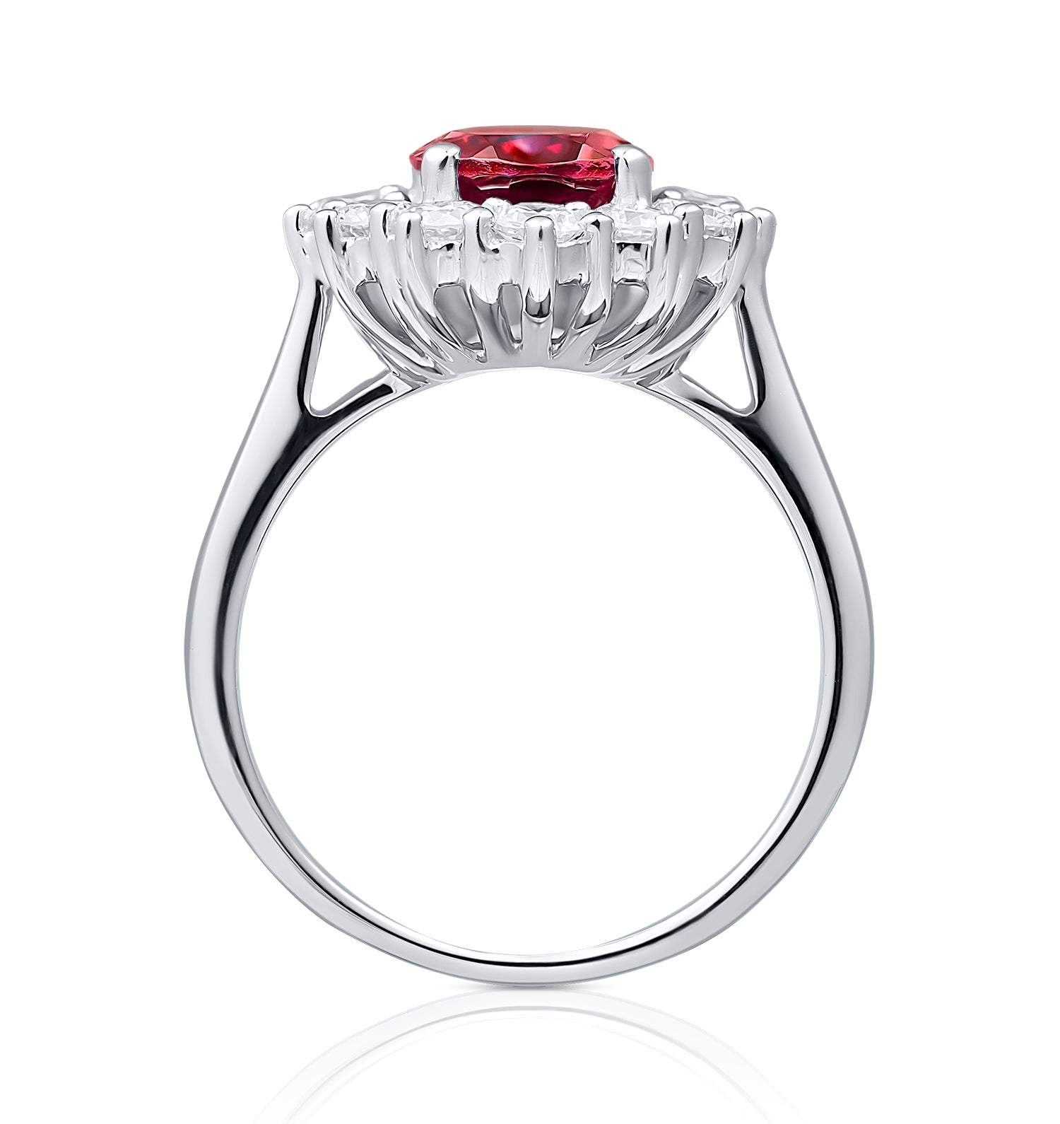 Lab Ruby 2.40ct and Lab Diamond 1.00ct Cluster Ring in 18K White Gold