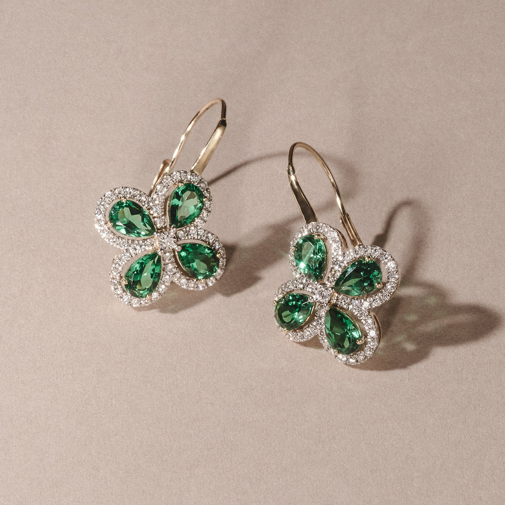 Bloom 4.75ct Lab Emerald and Lab Diamond Earrings in 18K Yellow Gold