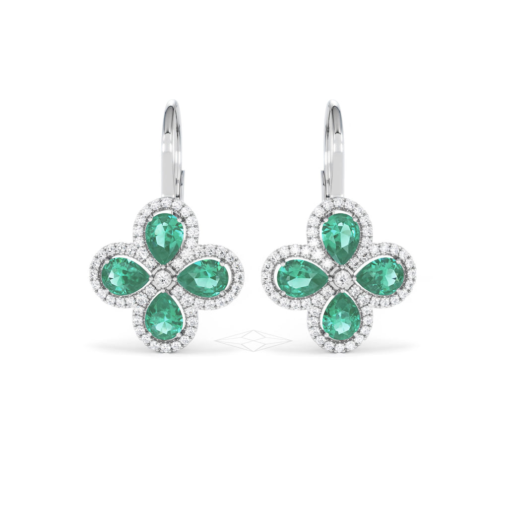 Bloom 4.75ct Lab Emerald and Lab Diamond Earrings in 18K White Gold