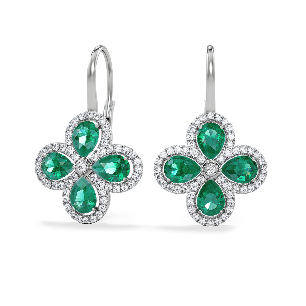 Bloom 4.75ct Lab Emerald and Lab Diamond Earrings in 18K White Gold