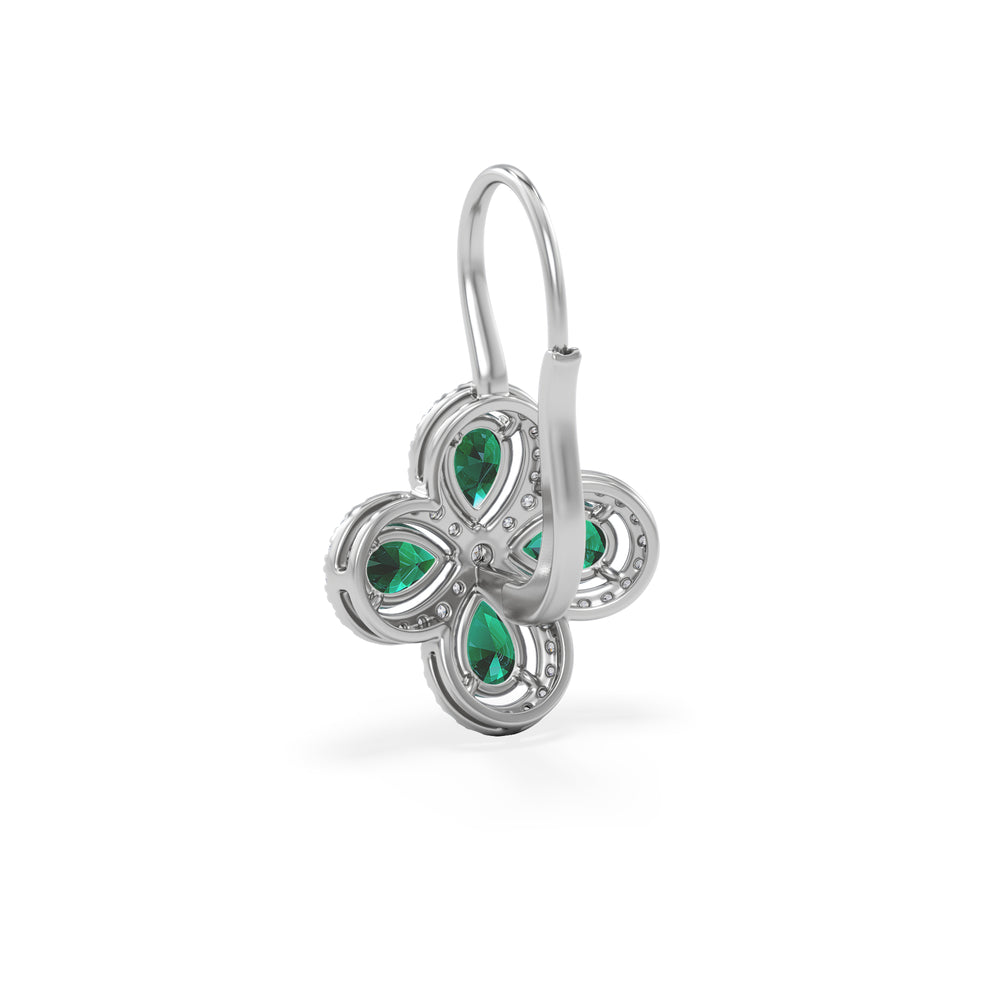 Bloom 4.75ct Lab Emerald and Lab Diamond Earrings in 18K White Gold