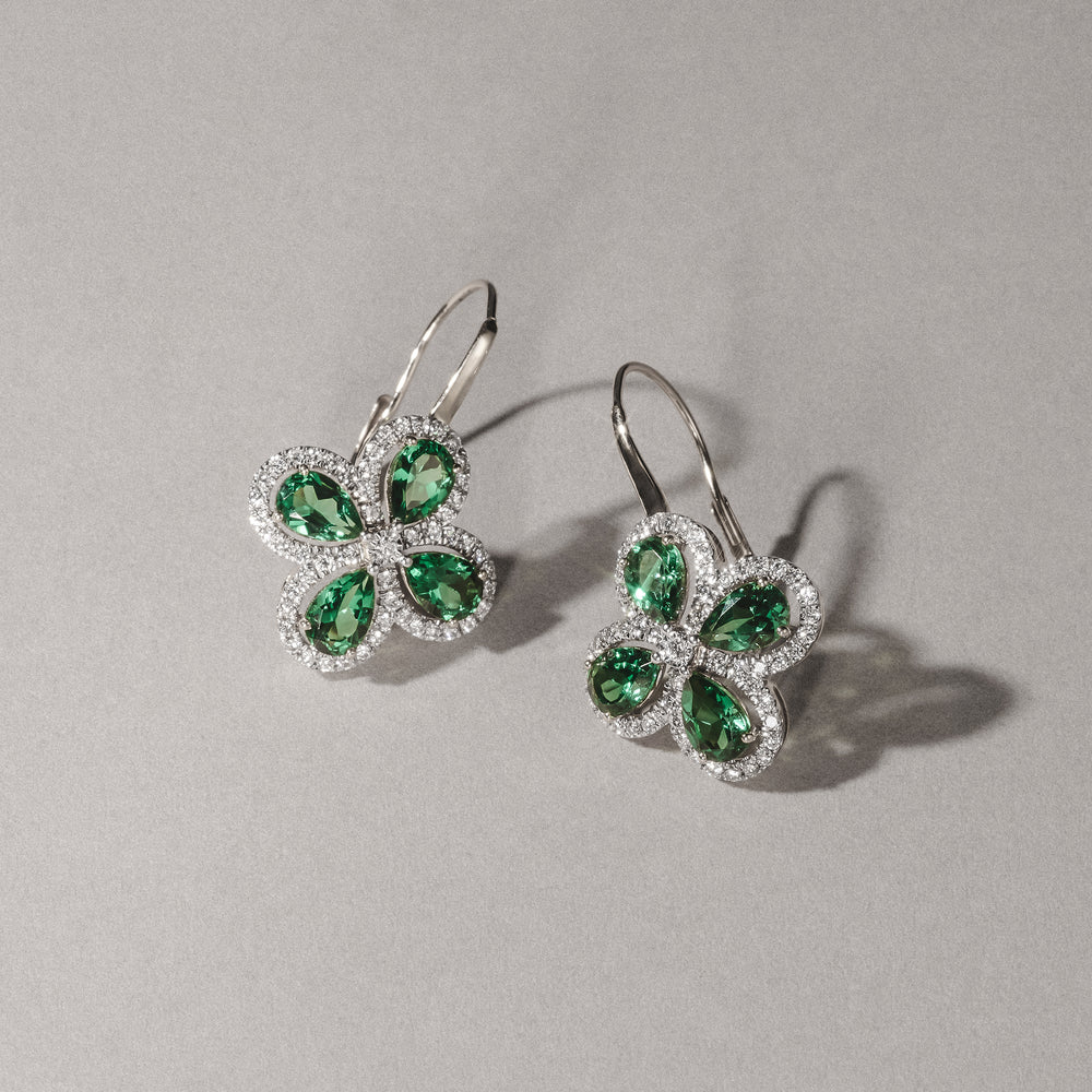 Bloom 4.75ct Lab Emerald and Lab Diamond Earrings in 18K White Gold