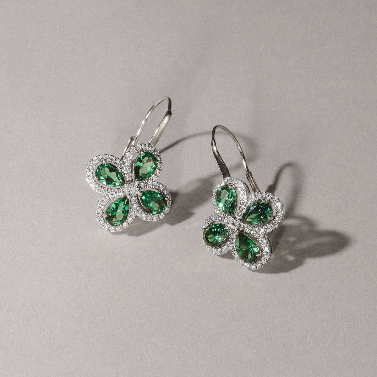 Bloom 4.75ct Lab Emerald and Lab Diamond Earrings in 18K White Gold