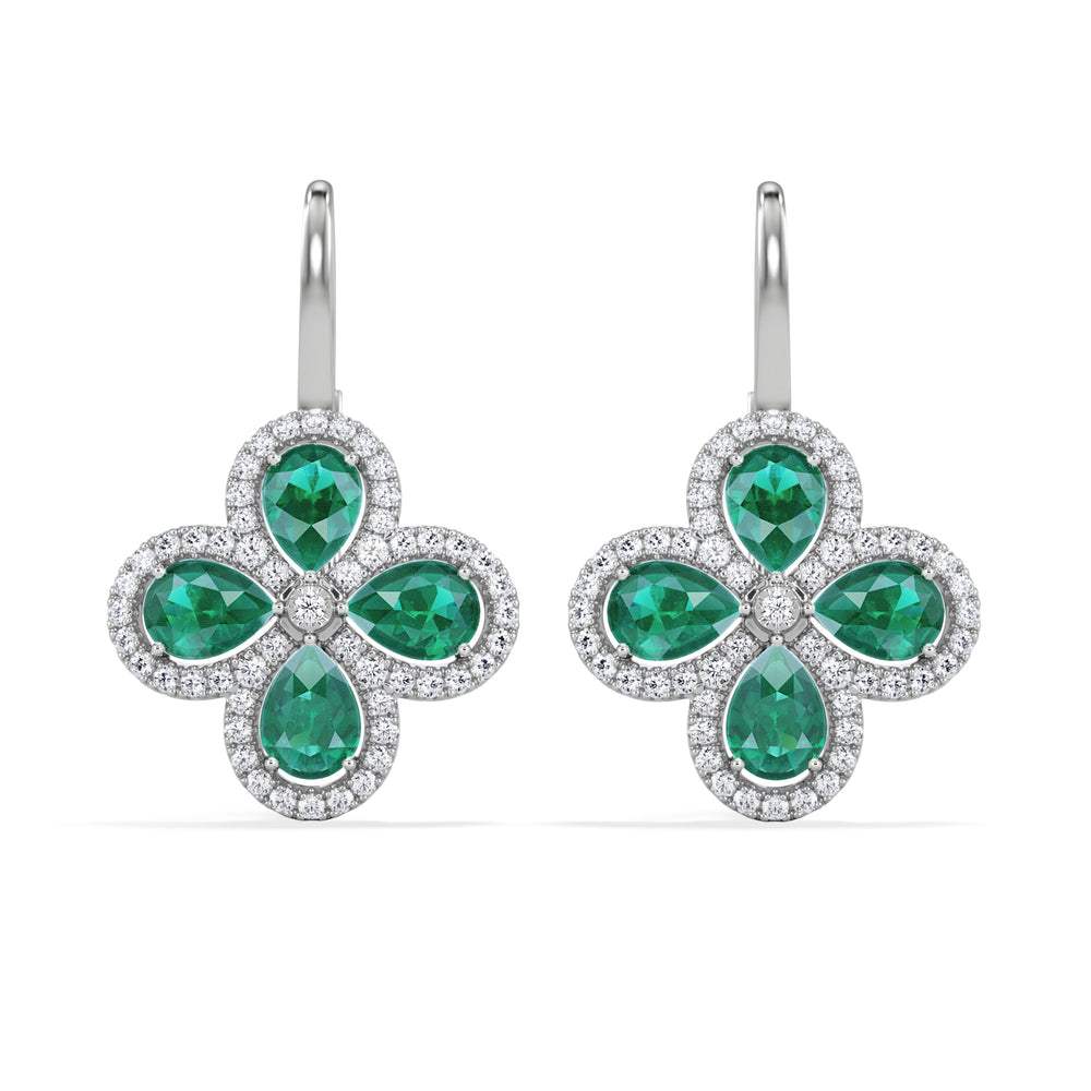 Bloom 4.75ct Lab Emerald and Lab Diamond Earrings in 18K White Gold