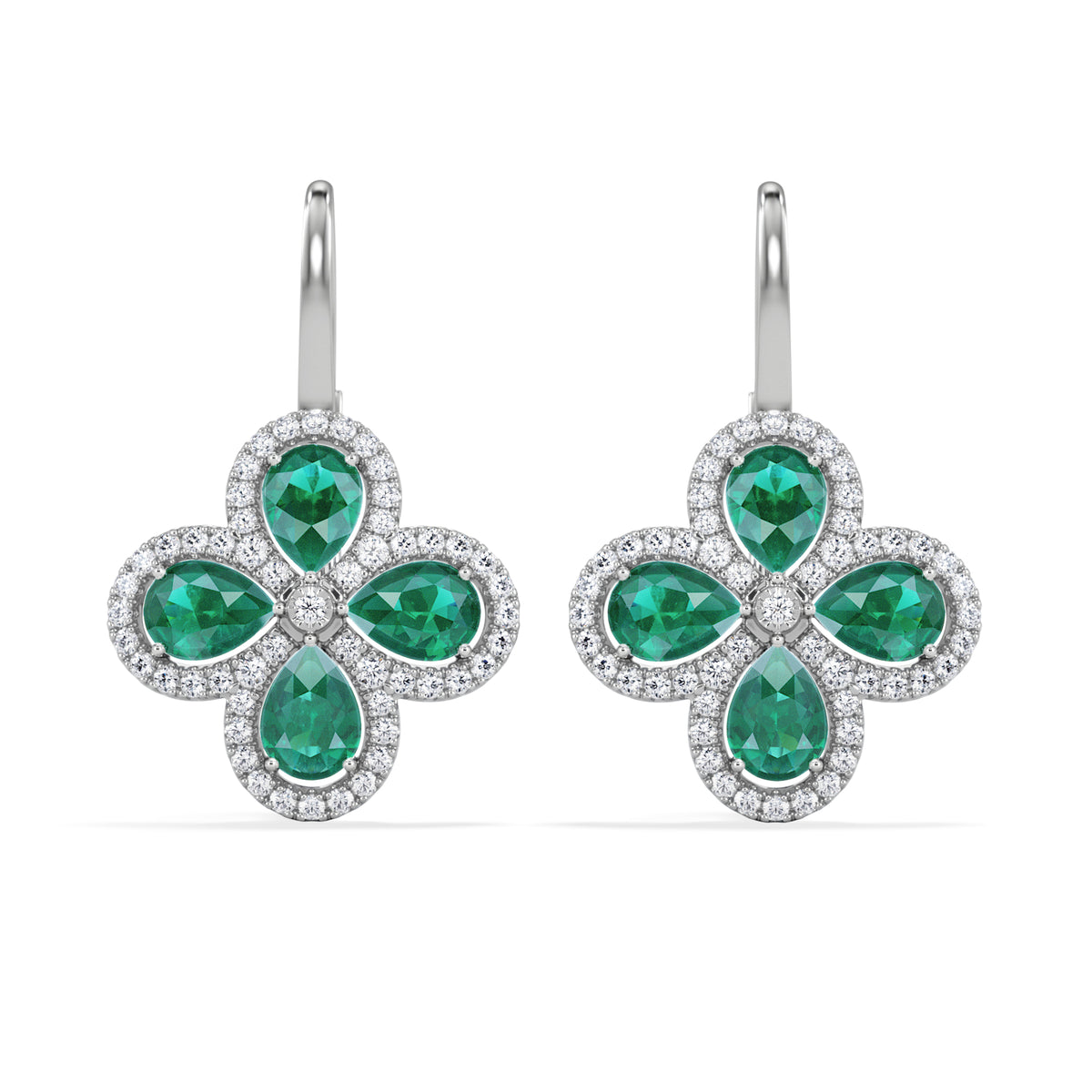 Bloom 4.75ct Lab Emerald and Lab Diamond Earrings in 18K White Gold