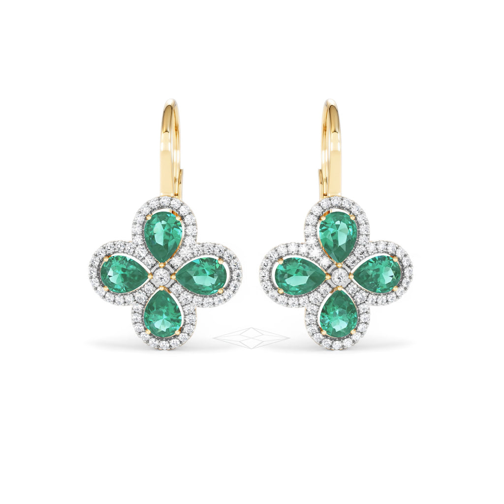 Bloom 4.75ct Lab Emerald and Lab Diamond Earrings in 18K Yellow Gold
