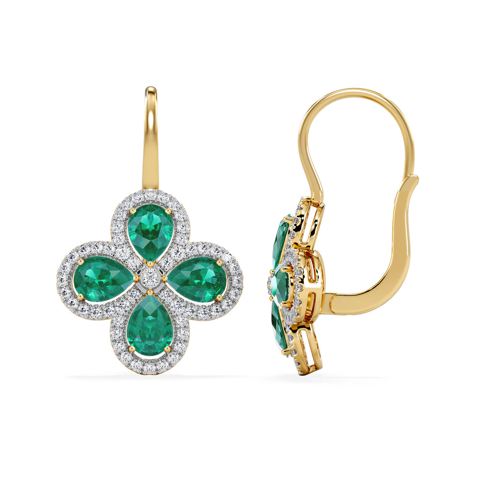Bloom 4.75ct Lab Emerald and Lab Diamond Earrings in 18K Yellow Gold