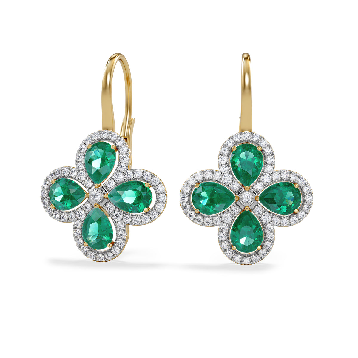 Bloom 4.75ct Lab Emerald and Lab Diamond Earrings in 18K Yellow Gold