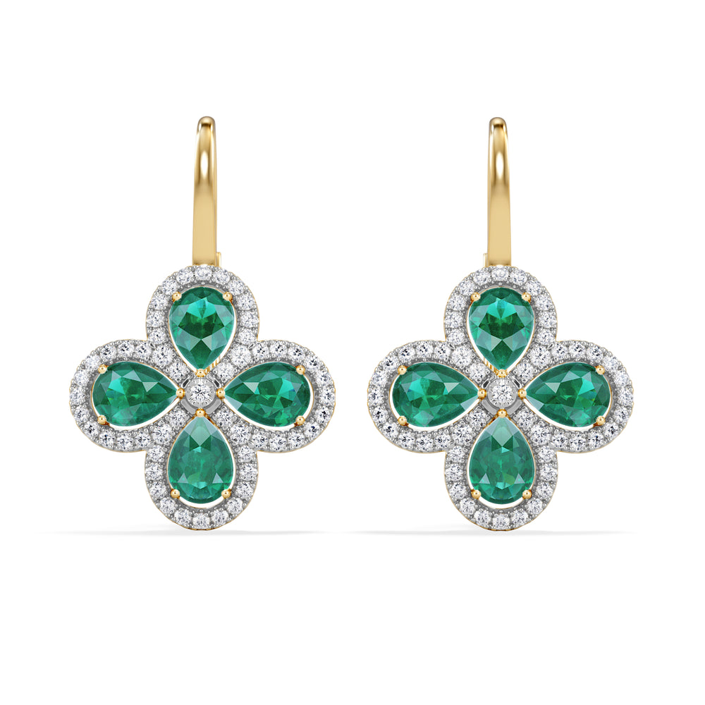 Bloom 4.75ct Lab Emerald and Lab Diamond Earrings in 18K Yellow Gold