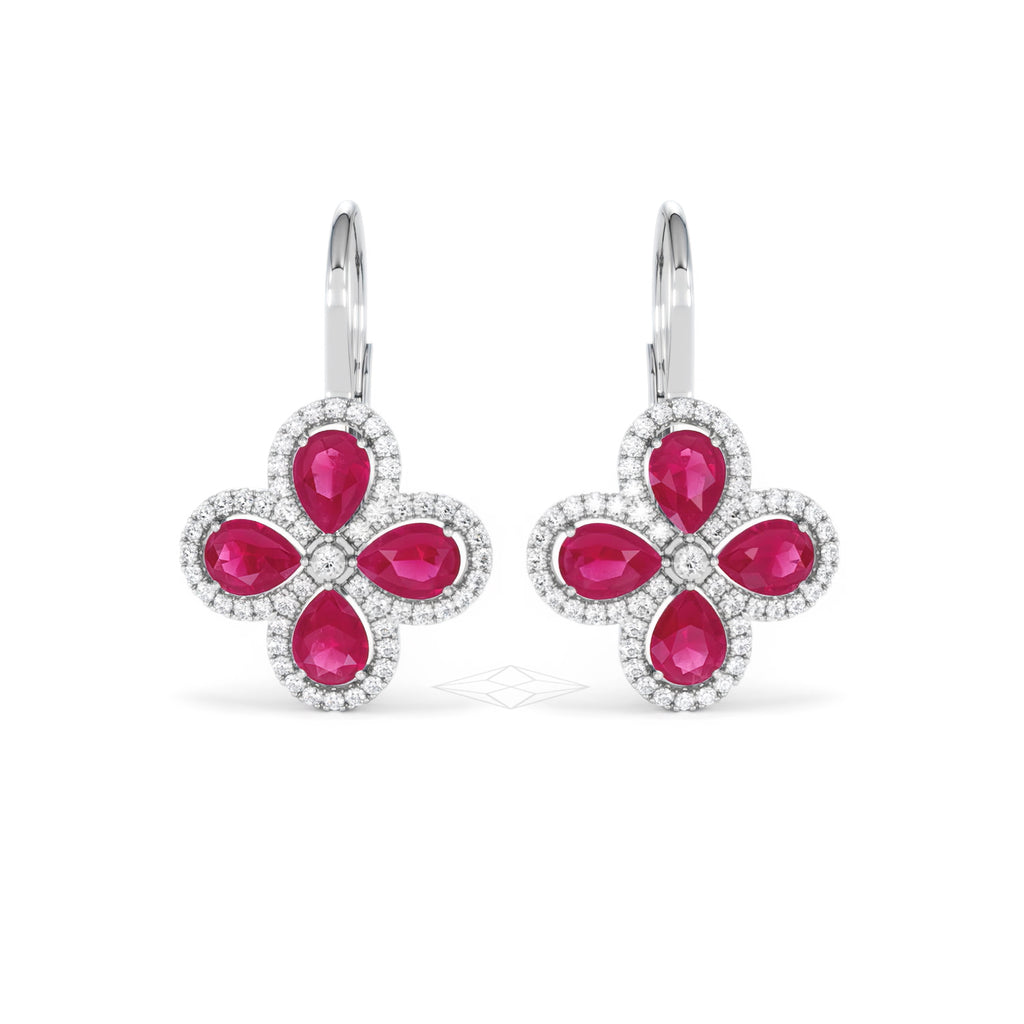 Bloom 4.75ct Lab Ruby and Lab Diamond Earrings in 18K White Gold