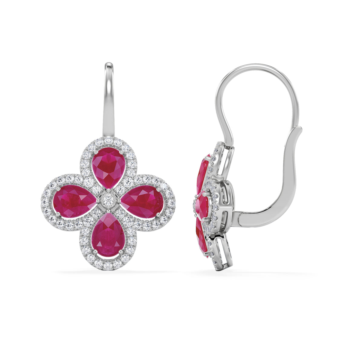 Bloom 4.75ct Lab Ruby and Lab Diamond Earrings in 18K White Gold