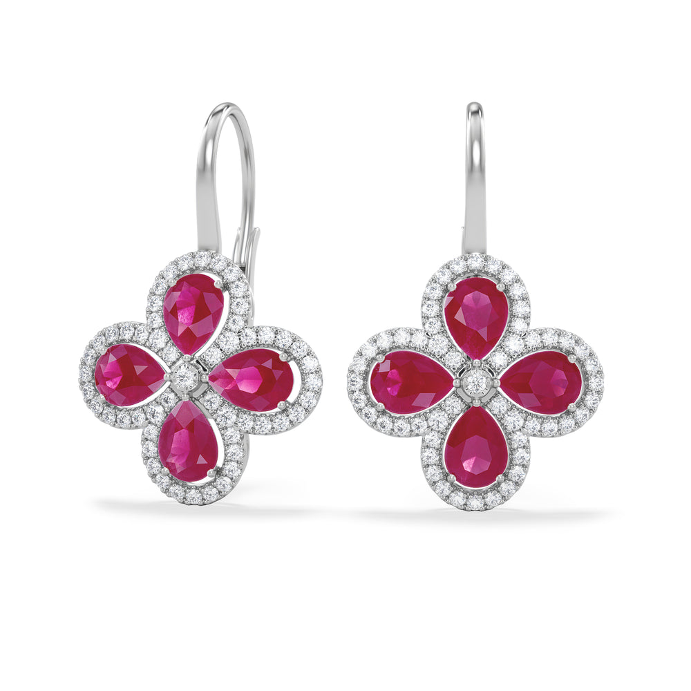 Bloom 4.75ct Lab Ruby and Lab Diamond Earrings in 18K White Gold