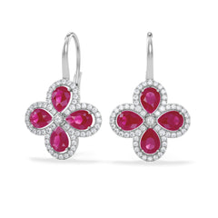 Bloom 4.75ct Lab Ruby and Lab Diamond Earrings in 18K White Gold