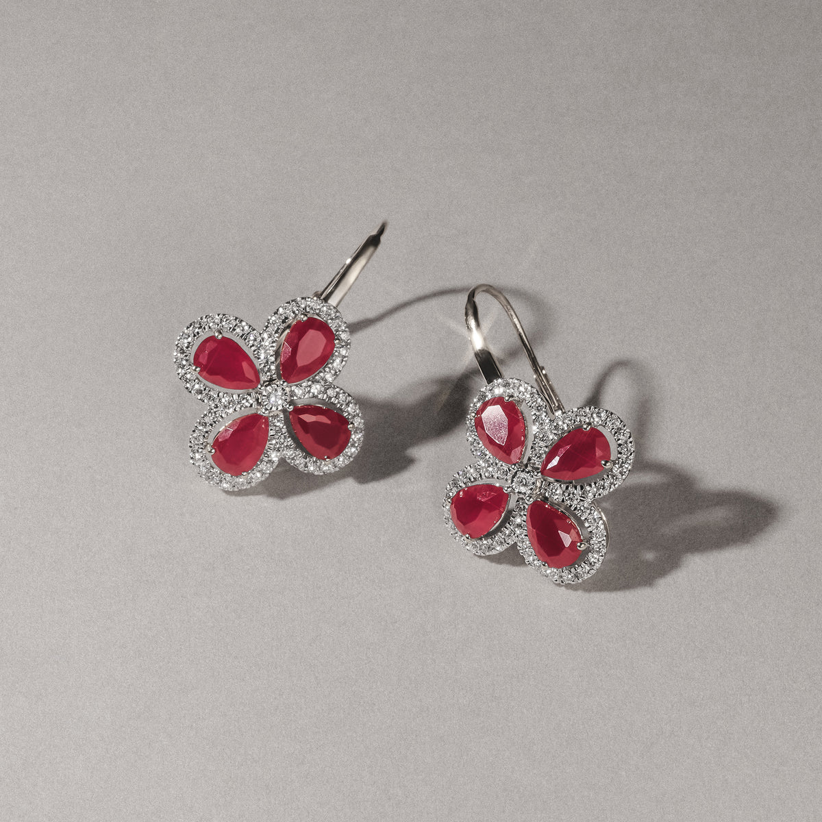 Bloom 4.75ct Lab Ruby and Lab Diamond Earrings in 18K White Gold