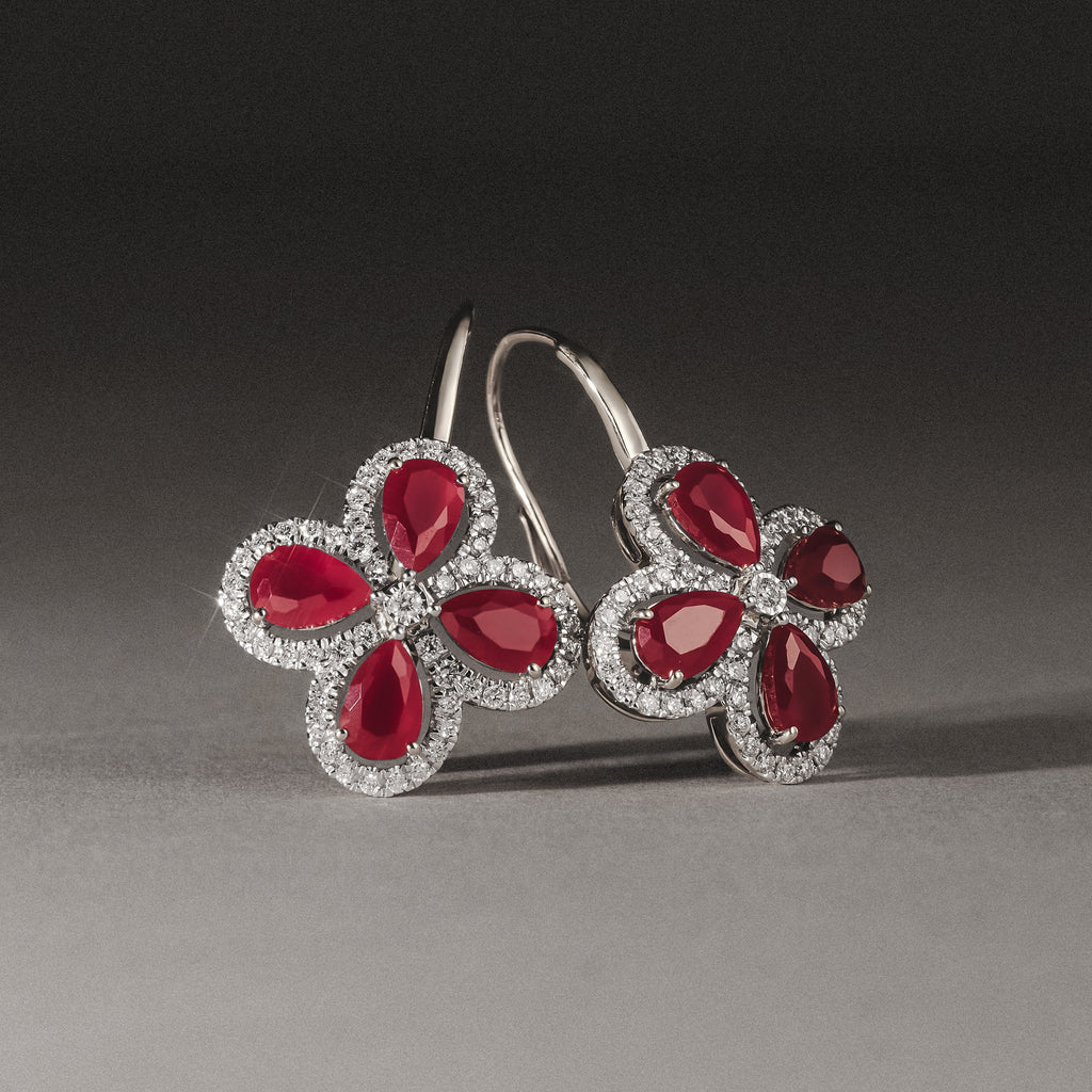 Bloom 4.75ct Lab Ruby and Lab Diamond Earrings in 18K White Gold