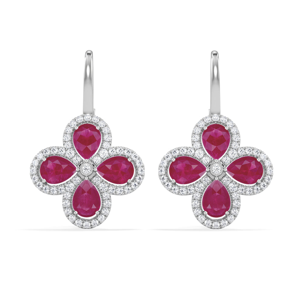 Bloom 4.75ct Lab Ruby and Lab Diamond Earrings in 18K White Gold
