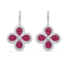 Bloom 4.75ct Lab Ruby and Lab Diamond Earrings in 18K White Gold