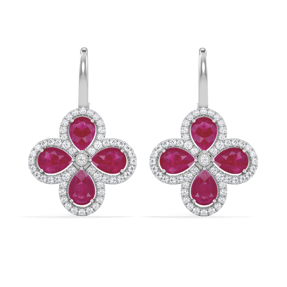 Bloom 4.75ct Lab Ruby and Lab Diamond Earrings in 18K White Gold