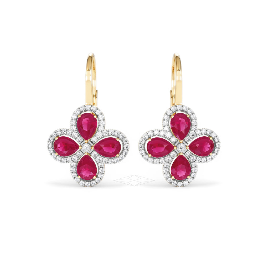 Bloom 4.75ct Lab Ruby and Lab Diamond Earrings in 18K Yellow Gold