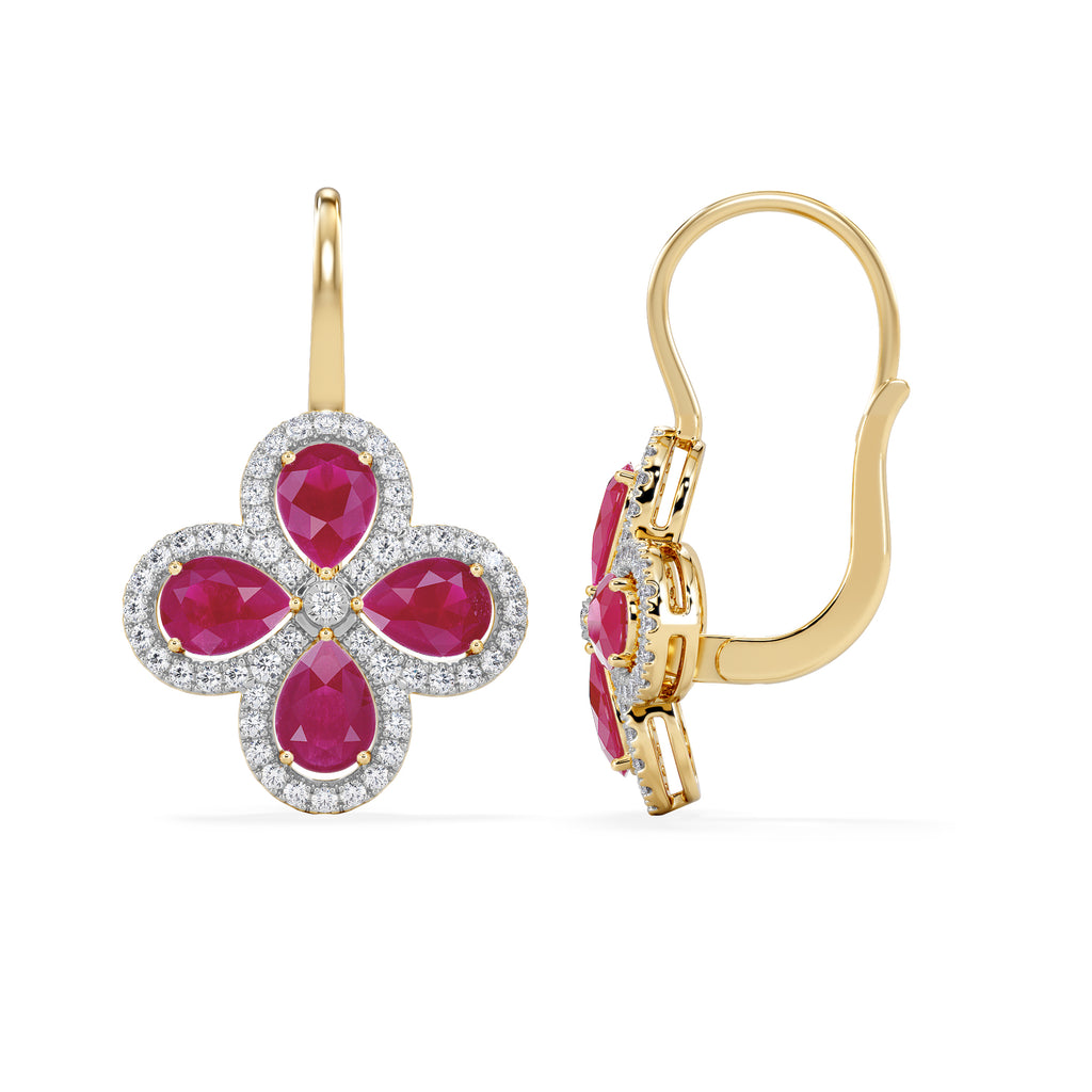 Bloom 4.75ct Lab Ruby and Lab Diamond Earrings in 18K Yellow Gold