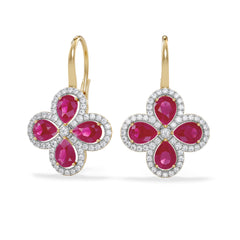 Bloom 4.75ct Lab Ruby and Lab Diamond Earrings in 18K Yellow Gold
