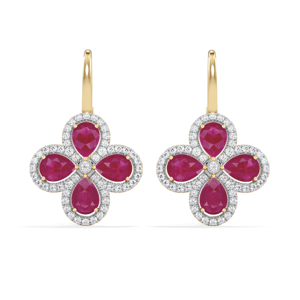 Bloom 4.75ct Lab Ruby and Lab Diamond Earrings in 18K Yellow Gold