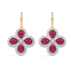 Bloom 4.75ct Lab Ruby and Lab Diamond Earrings in 18K Yellow Gold