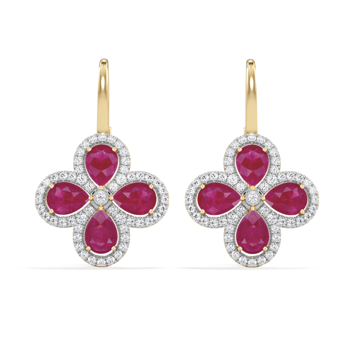 Bloom 4.75ct Lab Ruby and Lab Diamond Earrings in 18K Yellow Gold