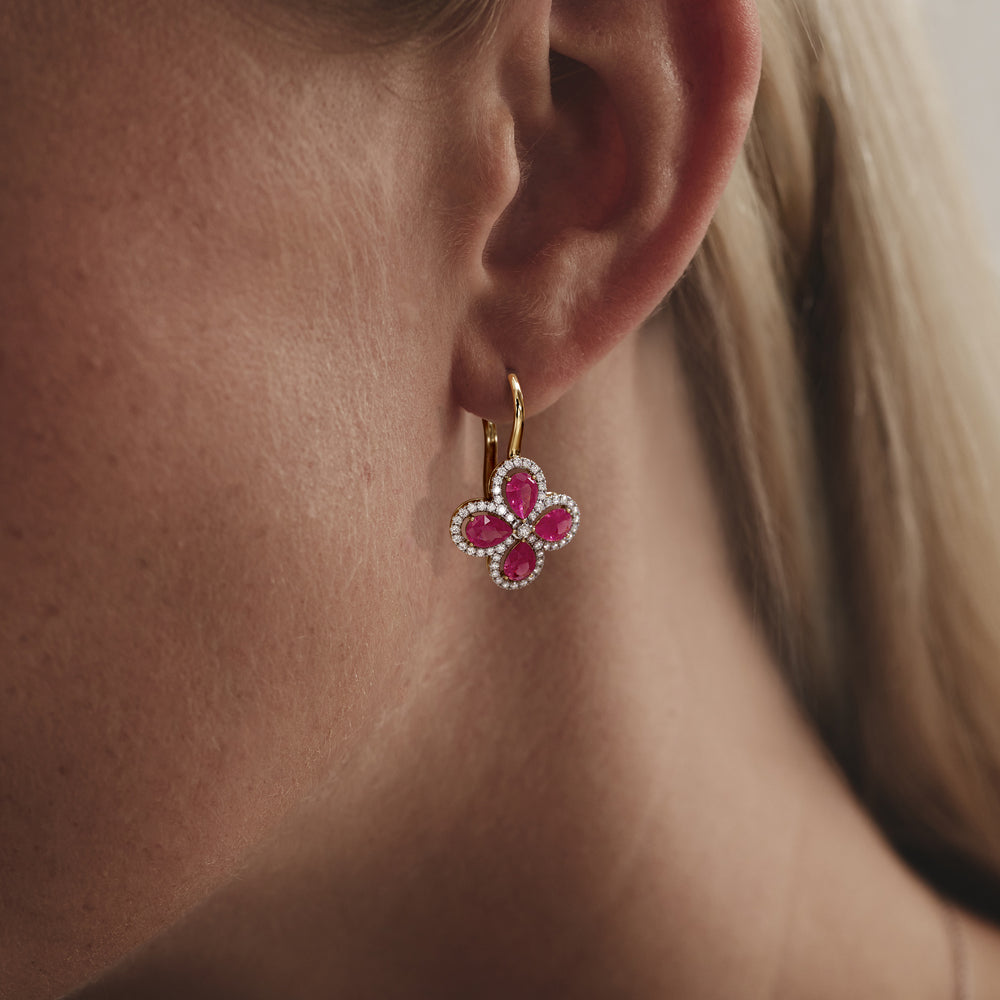 Bloom 4.75ct Lab Ruby and Lab Diamond Earrings in 18K Yellow Gold