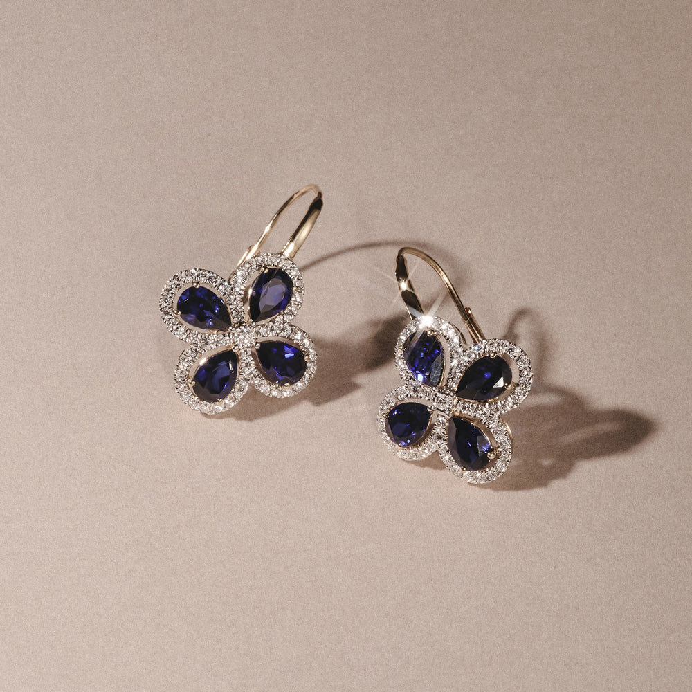 Bloom 4.75ct Lab Sapphire and Lab Diamond Earrings in 18K Yellow Gold