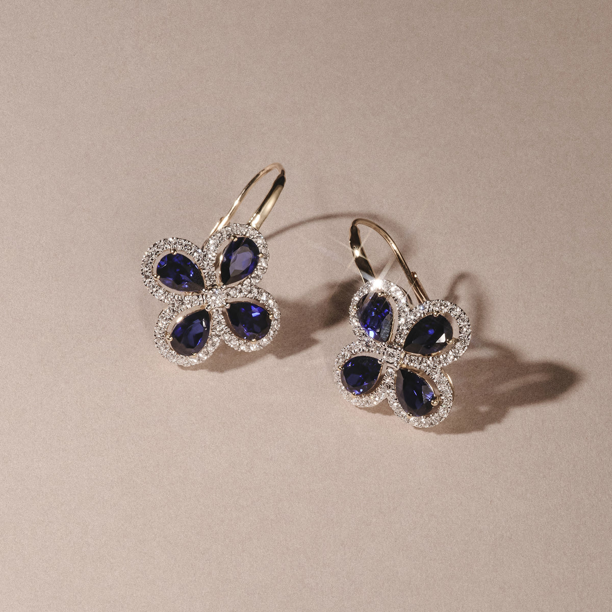Bloom 4.75ct Lab Sapphire and Lab Diamond Earrings in 18K Yellow Gold