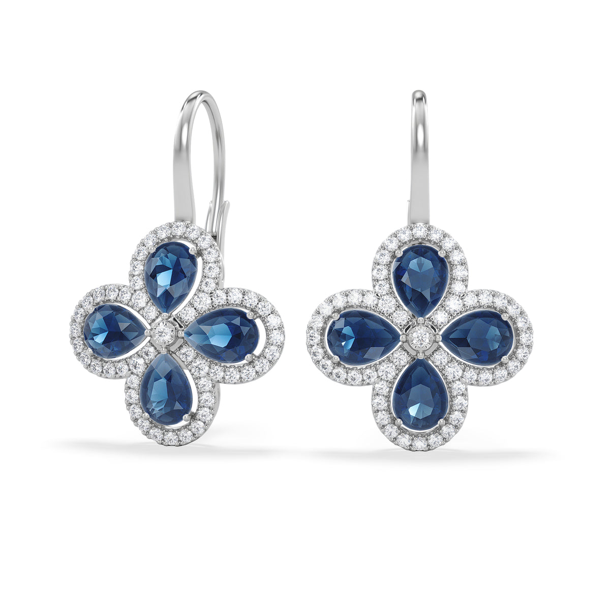 Bloom 4.75ct Lab Sapphire and Lab Diamond Earrings in 18K White Gold