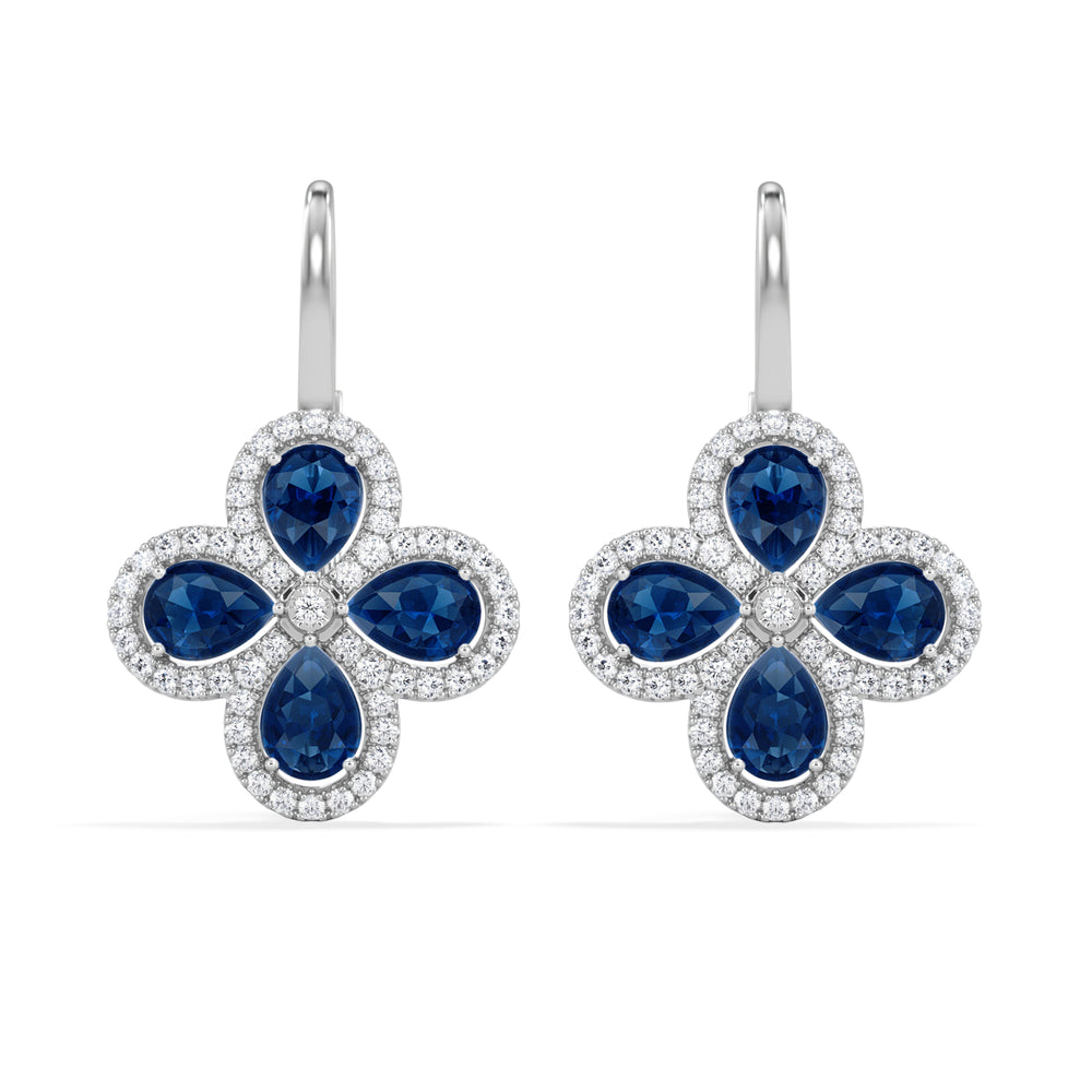 Bloom 4.75ct Lab Sapphire and Lab Diamond Earrings in 18K White Gold