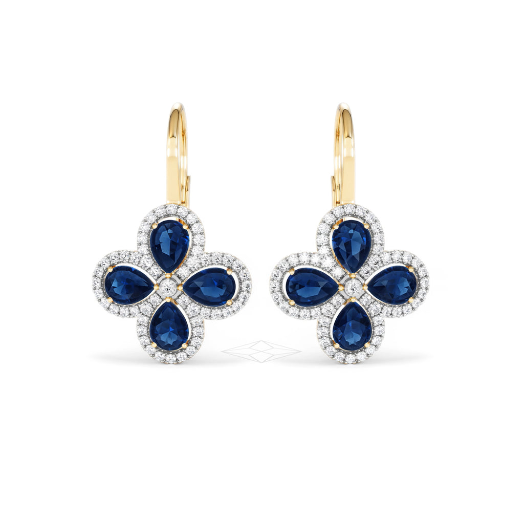 Bloom 4.75ct Lab Sapphire and Lab Diamond Earrings in 18K Yellow Gold