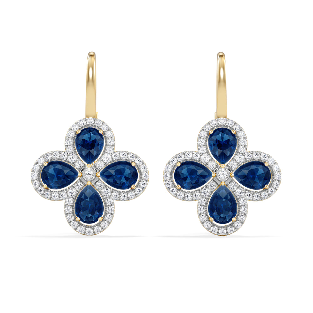 Bloom 4.75ct Lab Sapphire and Lab Diamond Earrings in 18K Yellow Gold
