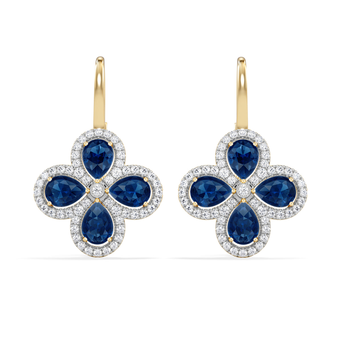 Bloom 4.75ct Lab Sapphire and Lab Diamond Earrings in 18K Yellow Gold