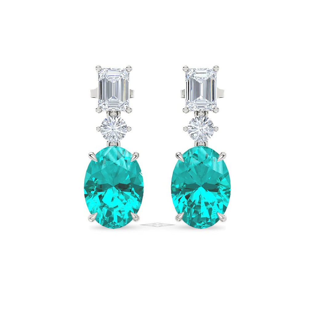 10.00ct Oval Cut Lab Paraíba Drop Earrings in 14K White Gold