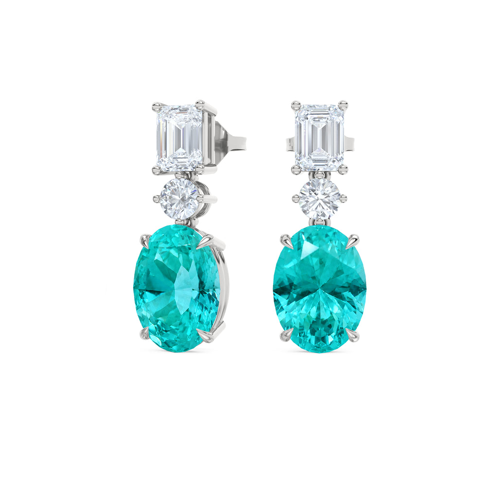 10.00ct Oval Cut Lab Paraíba YAG Drop Earrings in 14K White Gold