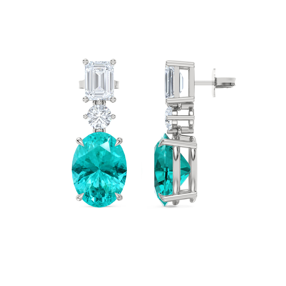 10.00ct Oval Cut Lab Paraíba YAG Drop Earrings in 14K White Gold