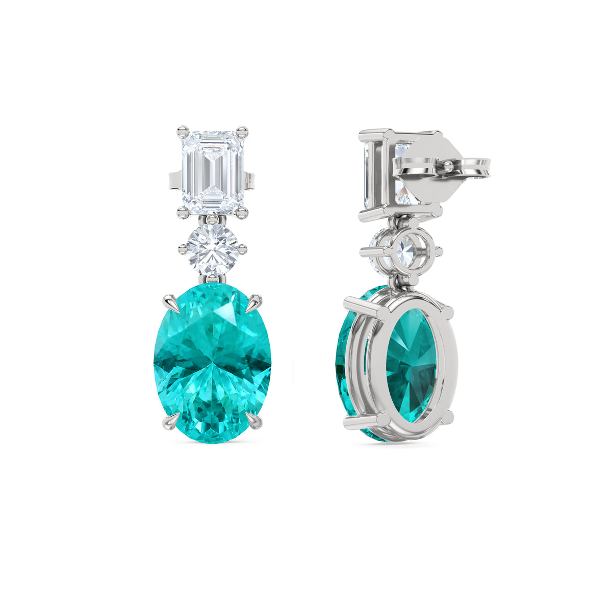 10.00ct Oval Cut Lab Paraíba YAG Drop Earrings in 14K White Gold