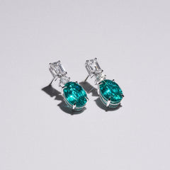 10.00ct Oval Cut Lab Paraíba YAG Drop Earrings in 14K White Gold